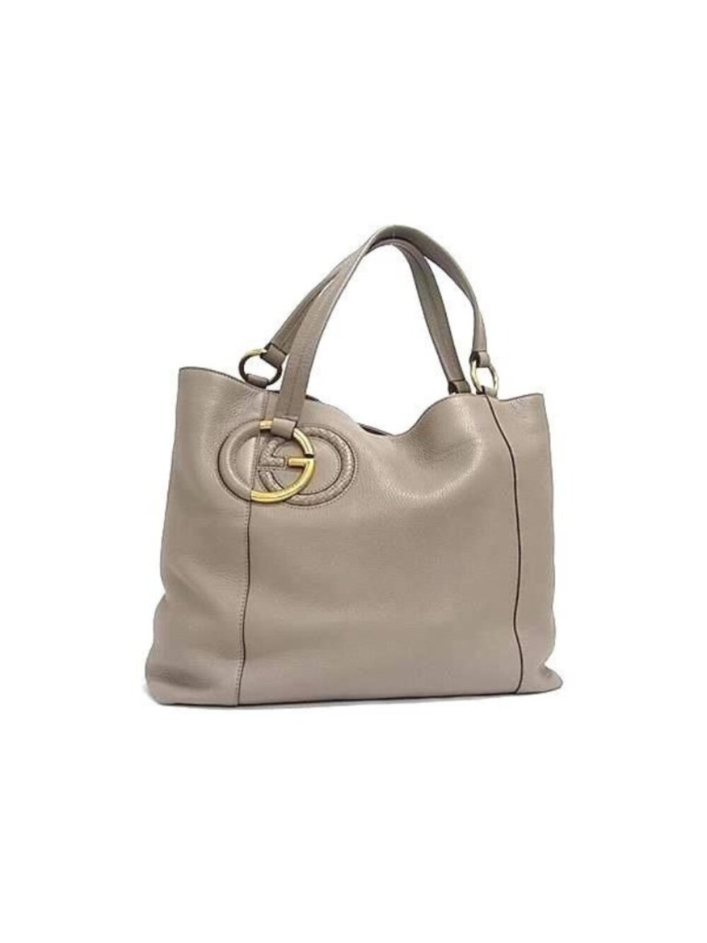 Gucci Tote Bag Interlocking G Greige Leather Gold